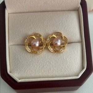 Elegant Gold and Pink Pearl Earrings
